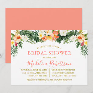 Watercolor Tropical Coral Floral Bridal Shower Invitation