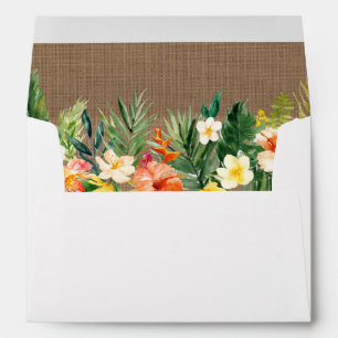 Watercolor Tropical Coral Floral Wedding Burlap Envelope