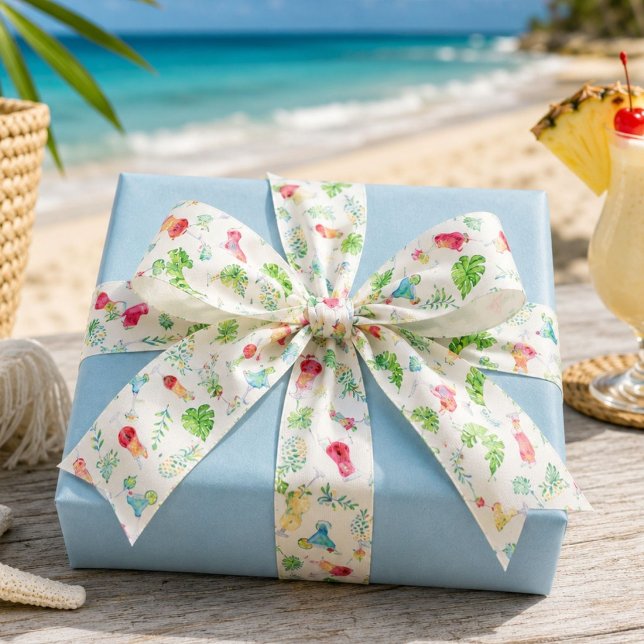 Watercolor Tropical Daiquiri Pattern Satin Ribbon (Creator Uploaded)