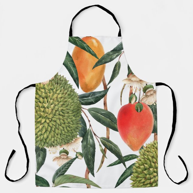 Watercolor tropical durian, mango pattern. apron (Front)
