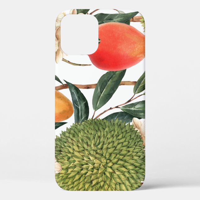 Watercolor tropical durian, mango pattern. Case-Mate iPhone case (Back)