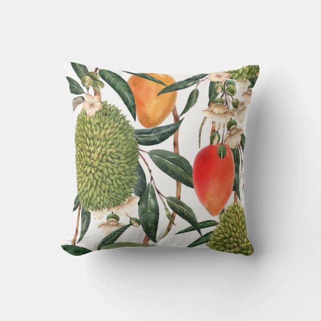 Watercolor tropical durian, mango pattern. cushion (Front)