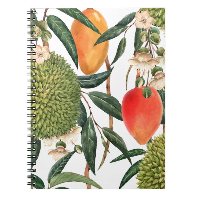 Watercolor tropical durian, mango pattern. notebook (Front)