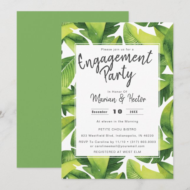 Watercolor Tropical Engagement Party Invitation (Front/Back)