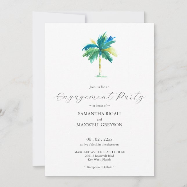 Watercolor Tropical Engagement Party Invitations (Front)
