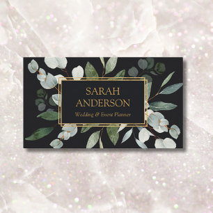 Watercolor Tropical Eucalyptus Greenery Black Business Card