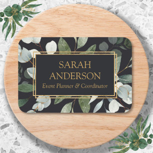 Watercolor Tropical Eucalyptus Leaves Black Name Tag