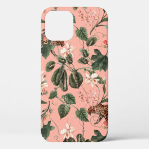 Watercolor tropical exotic pattern with orchid, gr iPhone 12 case