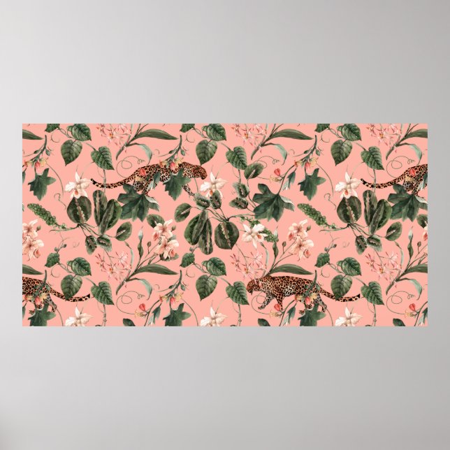Watercolor tropical exotic pattern with orchid, gr poster (Front)