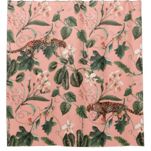 Watercolor tropical exotic pattern with orchid, gr shower curtain