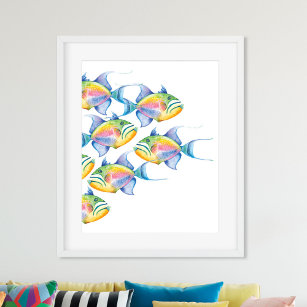 Watercolor Tropical Fish Beach Art Poster