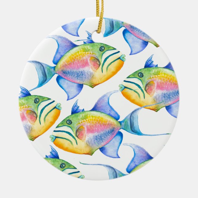 Watercolor Tropical Fish Christmas Ornament (Front)