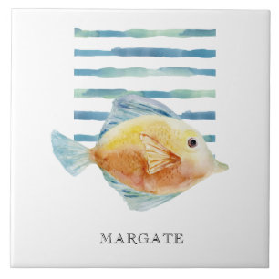 Watercolor  TROPICAL FISH Seashore Beach MARGATE  Tile