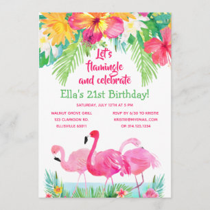 Watercolor Tropical Flamingo Birthday Invitation