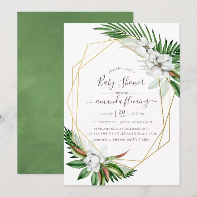 Watercolor Tropical Floral Baby Shower Invitation (Front/Back)