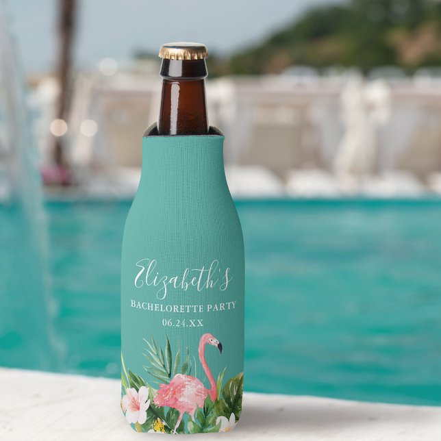 Watercolor Tropical Floral Bachelorette Party Bottle Cooler (Customize to change text size or text style.)
