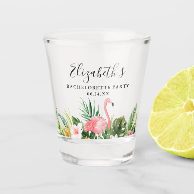 Watercolor Tropical Floral Bachelorette Party Shot Glass (Front)