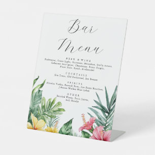 Watercolor Tropical Floral Bar Menu Wedding Pedestal Sign