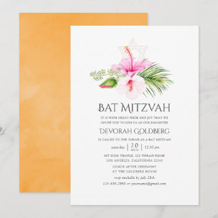 Watercolor Tropical Floral Bat Mitzvah Invitation