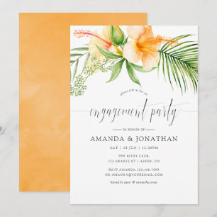 Watercolor Tropical Floral Beach Engagement Party Invitation