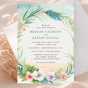 Watercolor Tropical Floral Beach Foliage Wedding Invitation