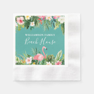 Watercolor Tropical Floral Beach House Cocktail Napkin