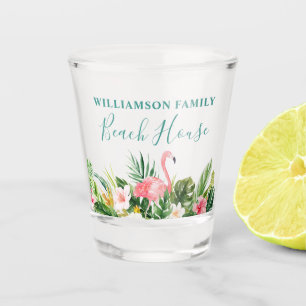 Watercolor Tropical Floral Beach House Family Name Shot Glass