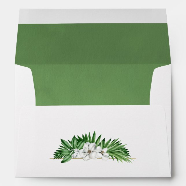 Watercolor Tropical Floral Beach Wedding Envelope (Back (Bottom))