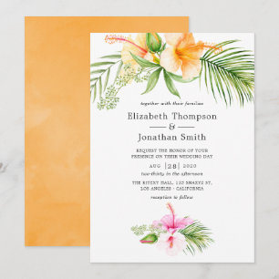 Watercolor Tropical Floral Beach Wedding Invitation