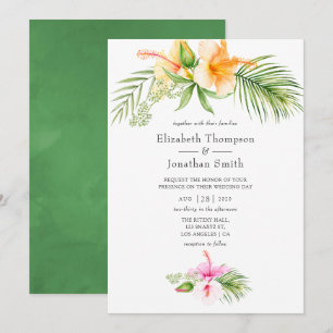 Watercolor Tropical Floral Beach Wedding Invitation