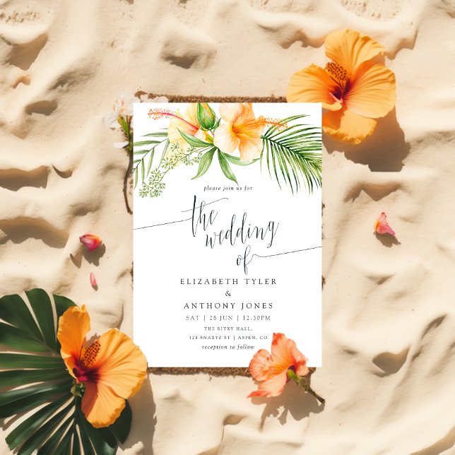 Watercolor Tropical Floral Beach Wedding Invitation (Creator Uploaded)