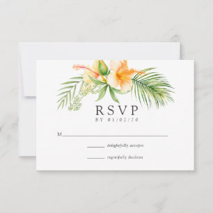 Watercolor Tropical Floral Beach Wedding RSVP Card