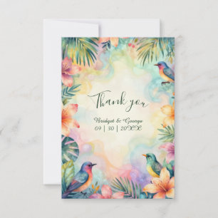 Watercolor Tropical Floral birds Hawaii Wedding Thank You Card
