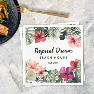 Watercolor Tropical Floral Botanical Beach House Napkin