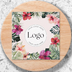 Watercolor Tropical Floral Botanical Logo Square Business Card