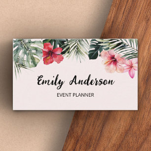 Watercolor Tropical Floral Botanical QR Code Business Card