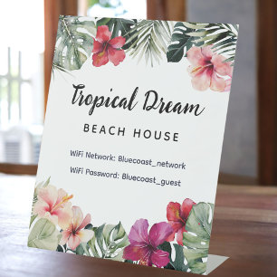 Watercolor Tropical Floral Botanical Summer Beach Pedestal Sign
