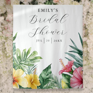 Watercolor Tropical Floral Bridal Shower Backdrop Tapestry