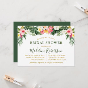 Watercolor Tropical Floral Bridal Shower Green Invitation