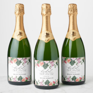 Watercolor Tropical Floral Bridal Shower Sparkling Wine Label