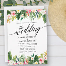 Watercolor Tropical Floral Calligraphy Wedding