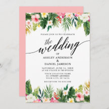Watercolor Tropical Floral Calligraphy Wedding Pnk