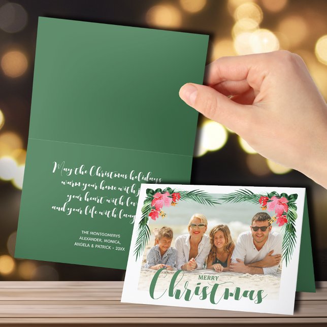 Watercolor Tropical Floral Christmas Photo Holiday Card (Creator Uploaded)