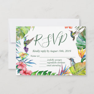 Watercolor Tropical Floral Colourful Wedding RSVP Card