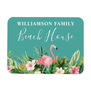 Watercolor Tropical Floral Family Name Beach House Magnet