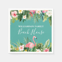 Watercolor Tropical Floral Family Name Beach House
