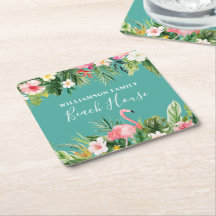 Watercolor Tropical Floral Family Name Beach House