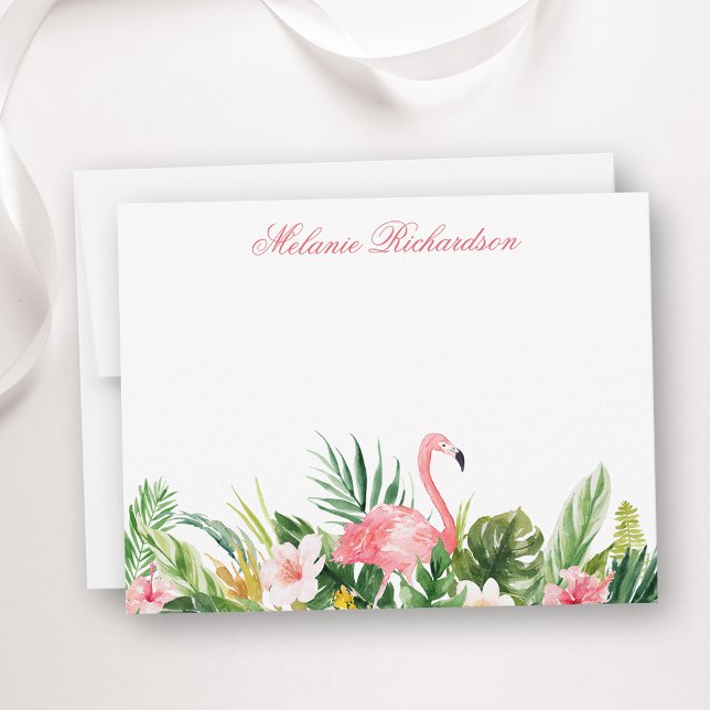 Watercolor Tropical Floral Flamingo Pink Card (Customize to change text size, color, style or to add more text to front or back of card.)