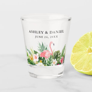 Watercolor Tropical Floral Flamingo Wedding Shot Glass
