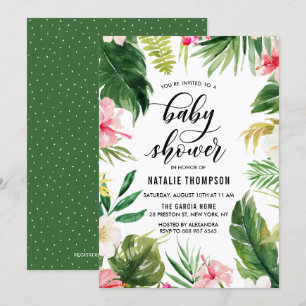 Watercolor Tropical Floral Frame Baby Shower Invitation